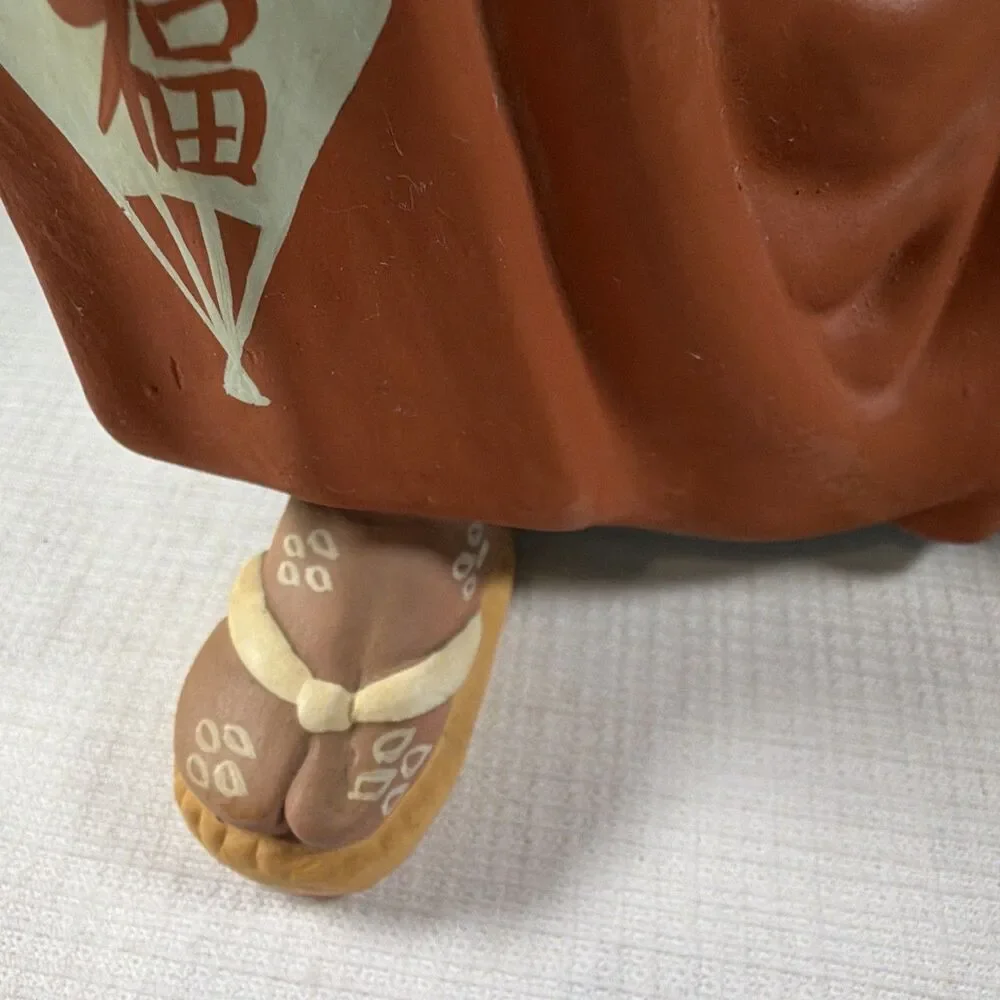 Vintage Sato Hakata Clay Doll Old Man Potter Artist Painting Vase Figurine 11”